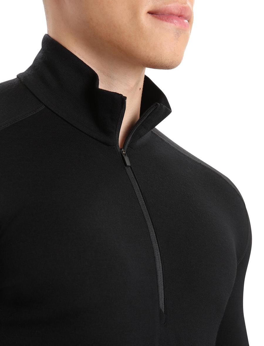 Black Men's Icebreaker Merino 260 Tech Long Sleeve Half Zip Thermal Top Base Layers | USA 1387UZGT